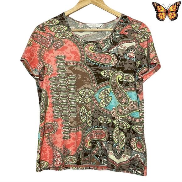 𝅺Allison Daley Petite Paisley Abstract Top Petite Small - Picture 1 of 9